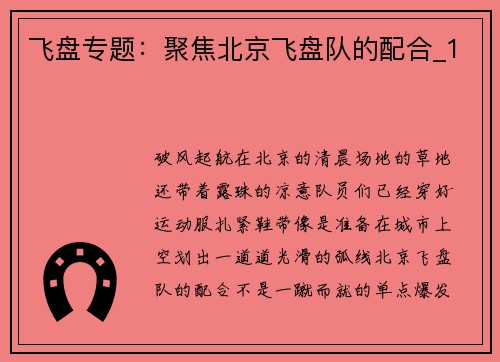 飞盘专题：聚焦北京飞盘队的配合_1
